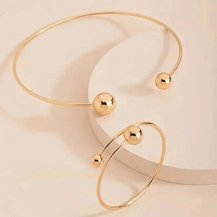 Necklace and Bracelet Set with Spheres | Gold