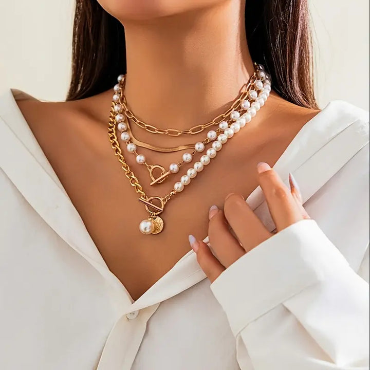 Set Pearl Necklace & Vintage Snake Chain