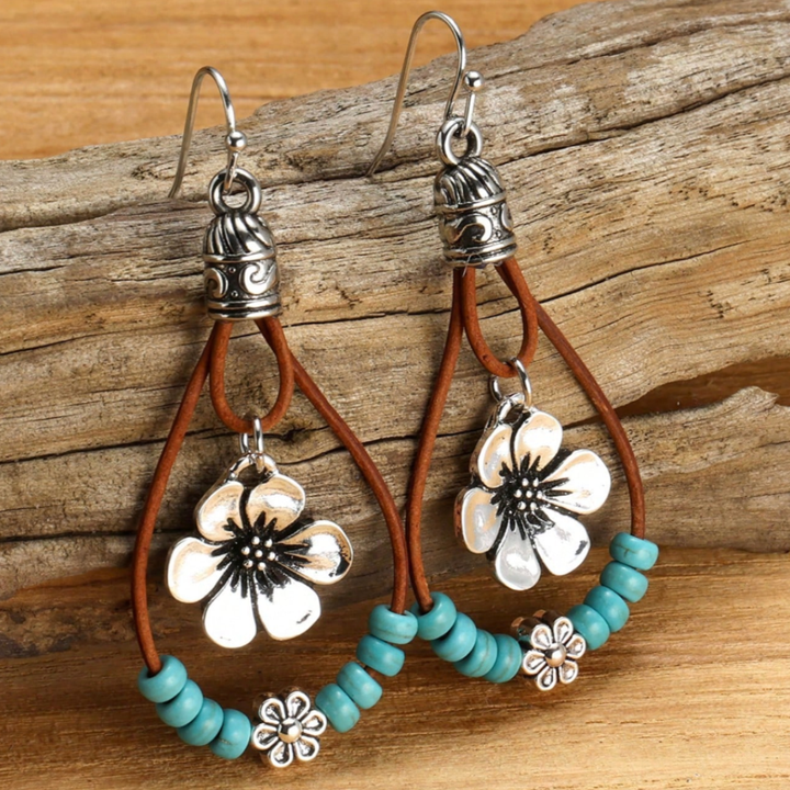 Boho Silver Earrings Turquoise Flower