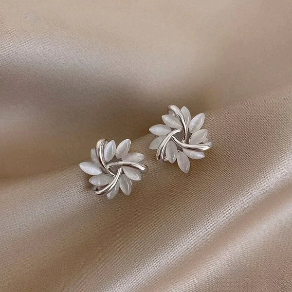 Opal Flower Earrings in Refined Silver