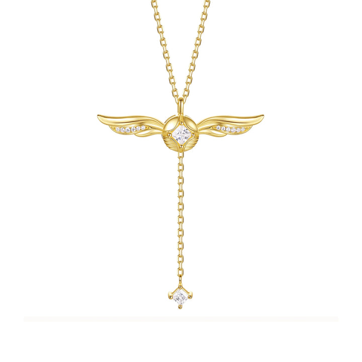 Golden Winged Sparkle Lariat Necklace