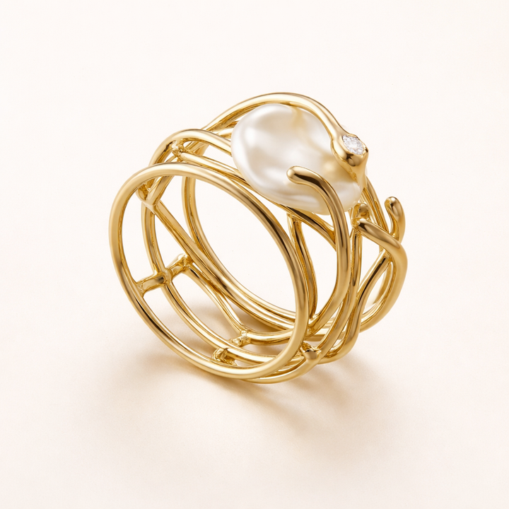 Dunne Gold-Coloured Ring with Pearl Accent
