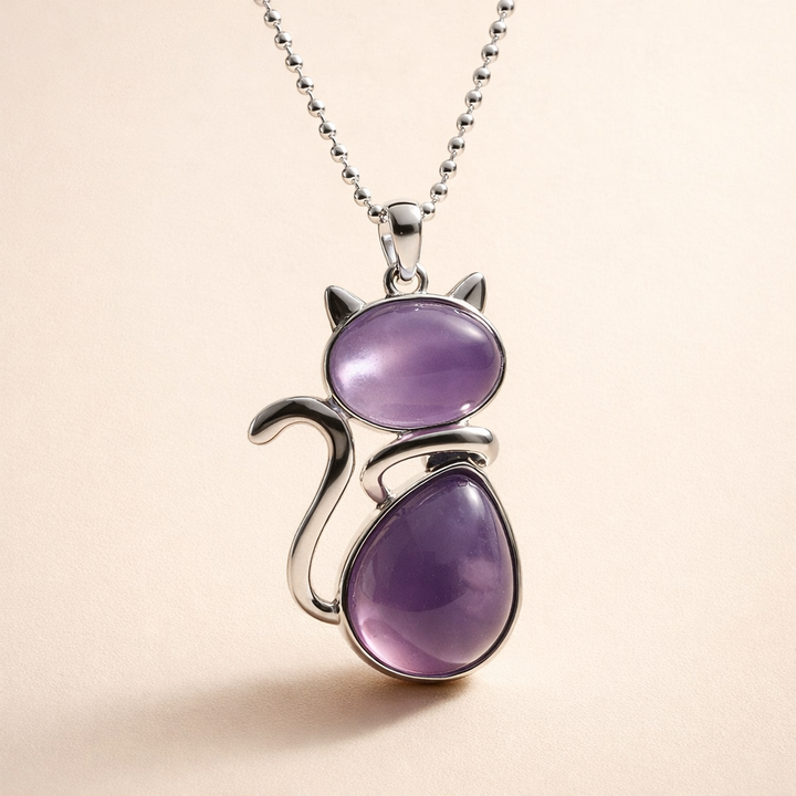Elegant necklace made of natural stones with cat pendant