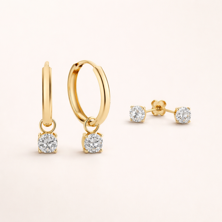 Soft gold earrings with an elegant stone
