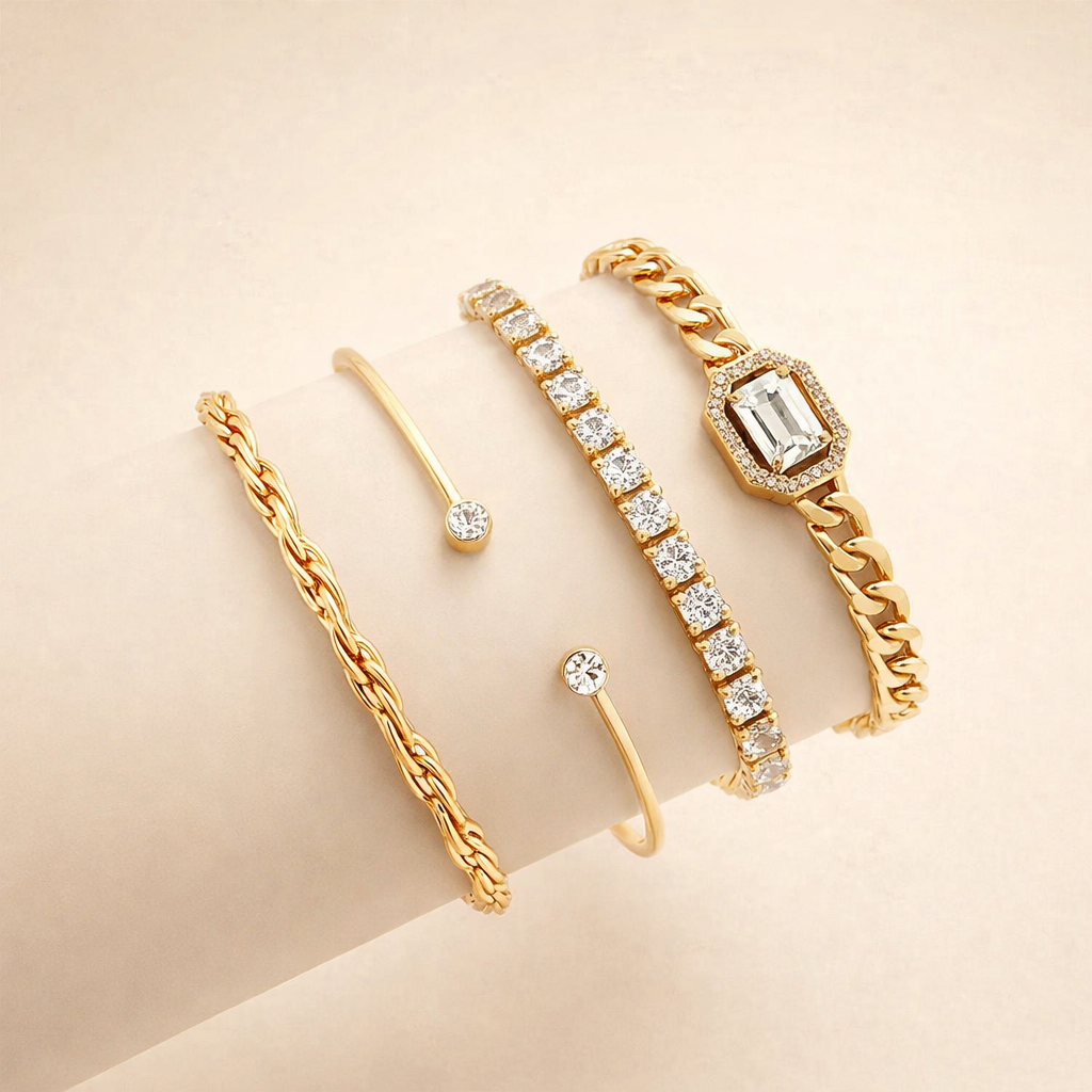Elegant silver bracelet set with subtle moon shape