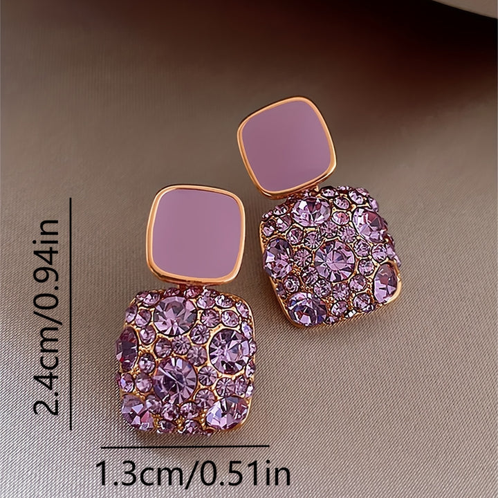 1 Pair Japanese Korean Style Blingbling Inlaid Artificial Glass Square Pendant Earrings