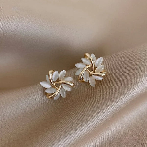 Opal Flower Earrings in Refined Silver