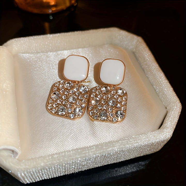 1 Pair Japanese Korean Style Blingbling Inlaid Artificial Glass Square Pendant Earrings