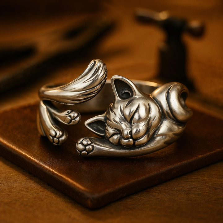 Vintage Silver Cat Ring (Adjustable)