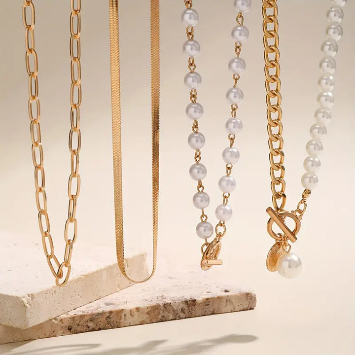 Set Pearl Necklace & Vintage Snake Chain