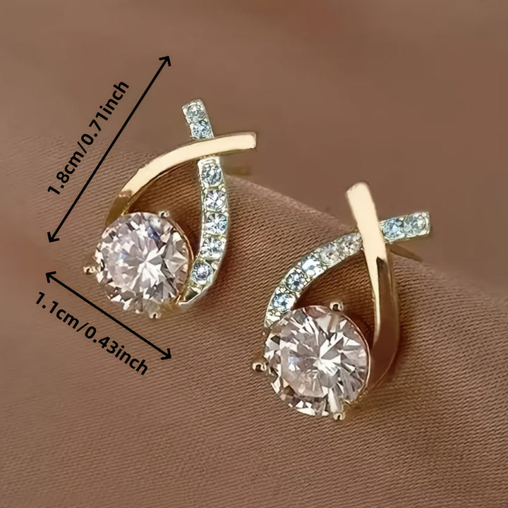 Stud earrings with cross and zirconia