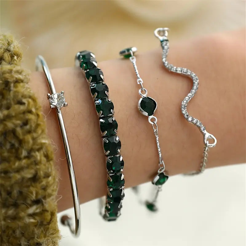 Set of Pure Green Stone Bracelets