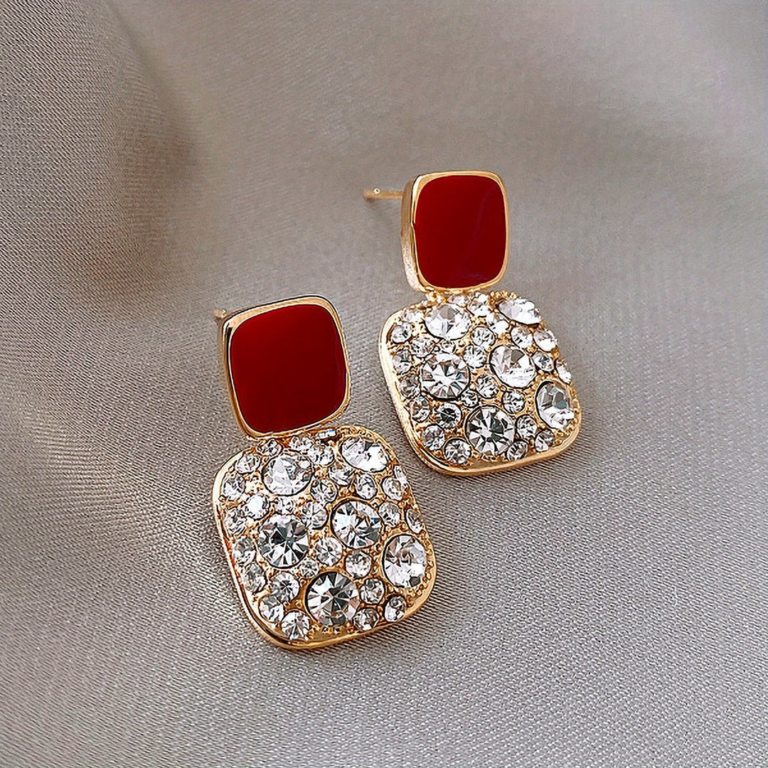 1 Pair Japanese Korean Style Blingbling Inlaid Artificial Glass Square Pendant Earrings