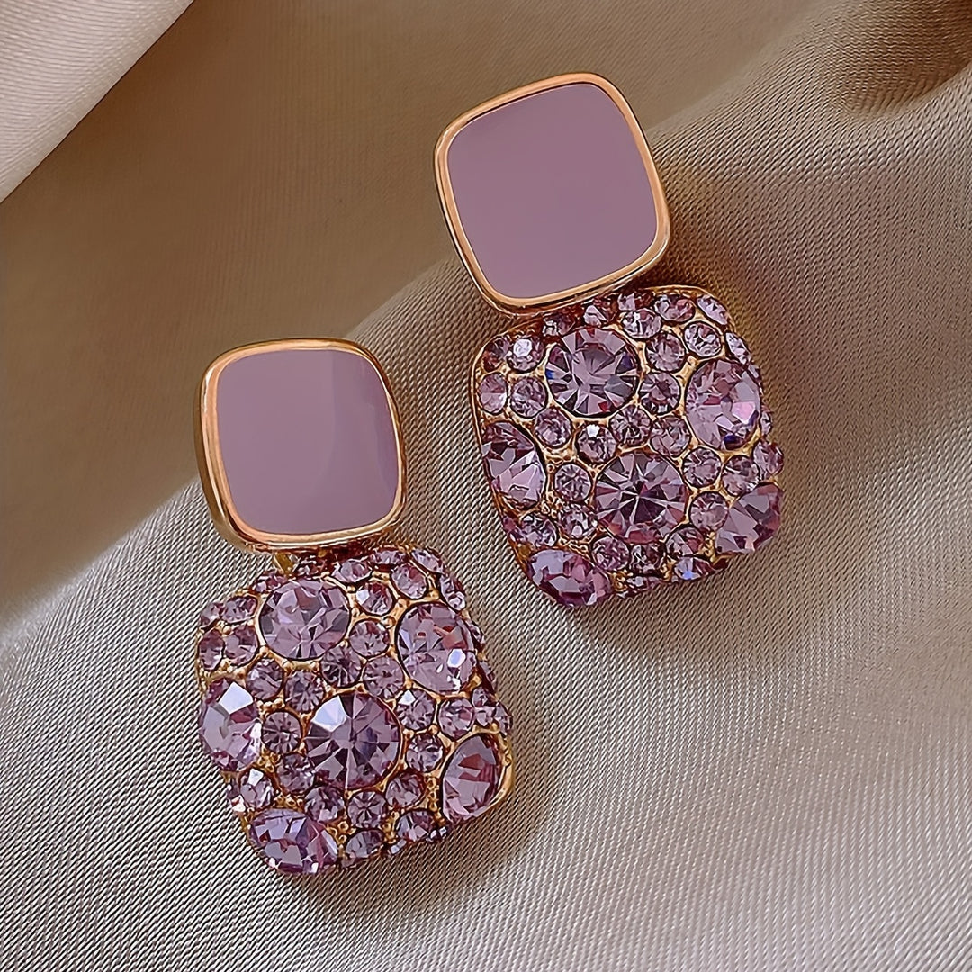 1 Pair Japanese Korean Style Blingbling Inlaid Artificial Glass Square Pendant Earrings