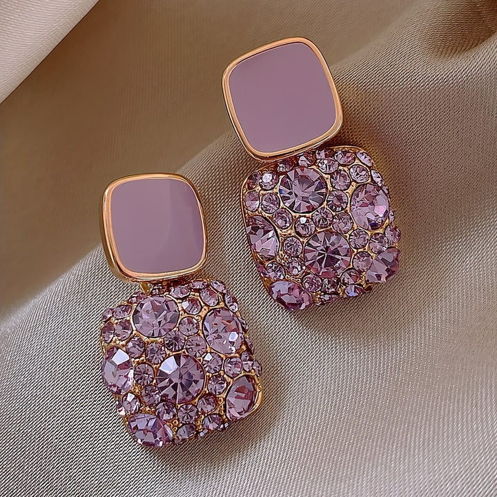 1 Pair Japanese Korean Style Blingbling Inlaid Artificial Glass Square Pendant Earrings