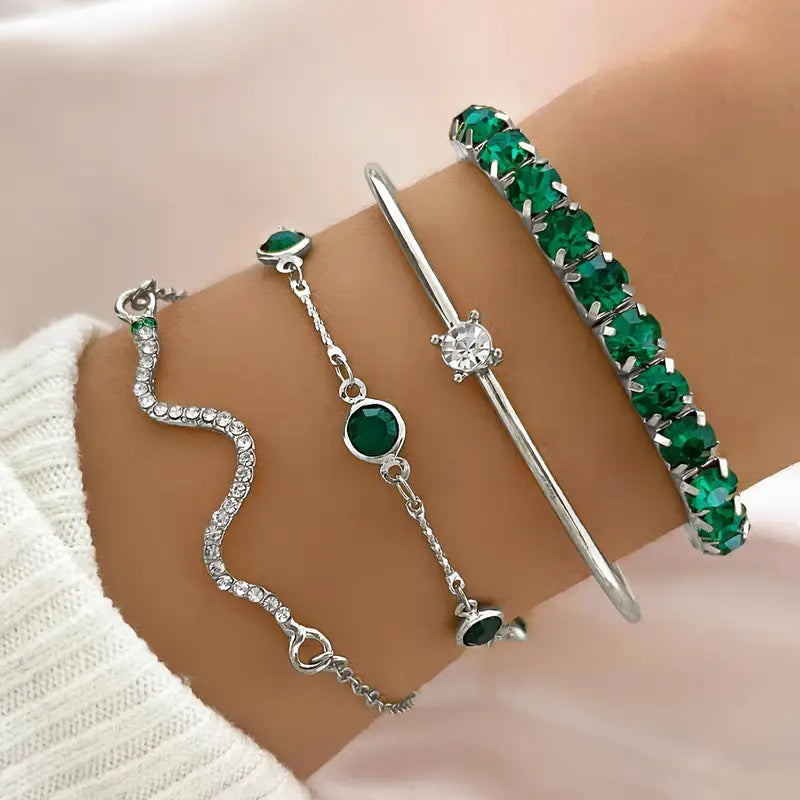 Set of Pure Green Stone Bracelets