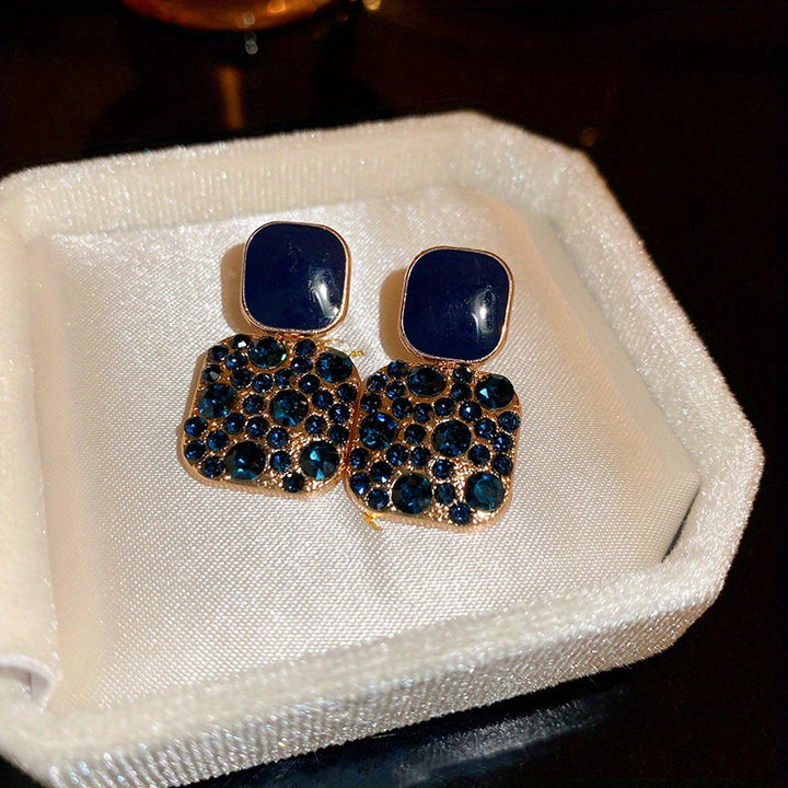 1 Pair Japanese Korean Style Blingbling Inlaid Artificial Glass Square Pendant Earrings