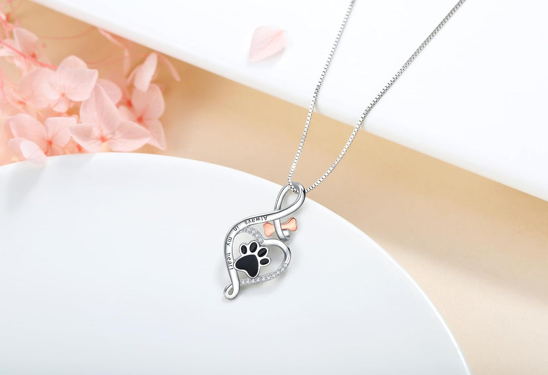 Lucky Paws Necklace with Heart, Bone, and Infinity Symbol