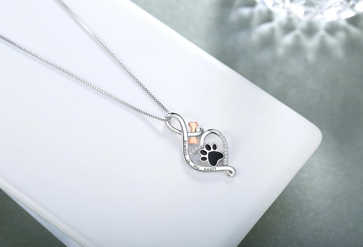 Lucky Paws Necklace with Heart, Bone, and Infinity Symbol