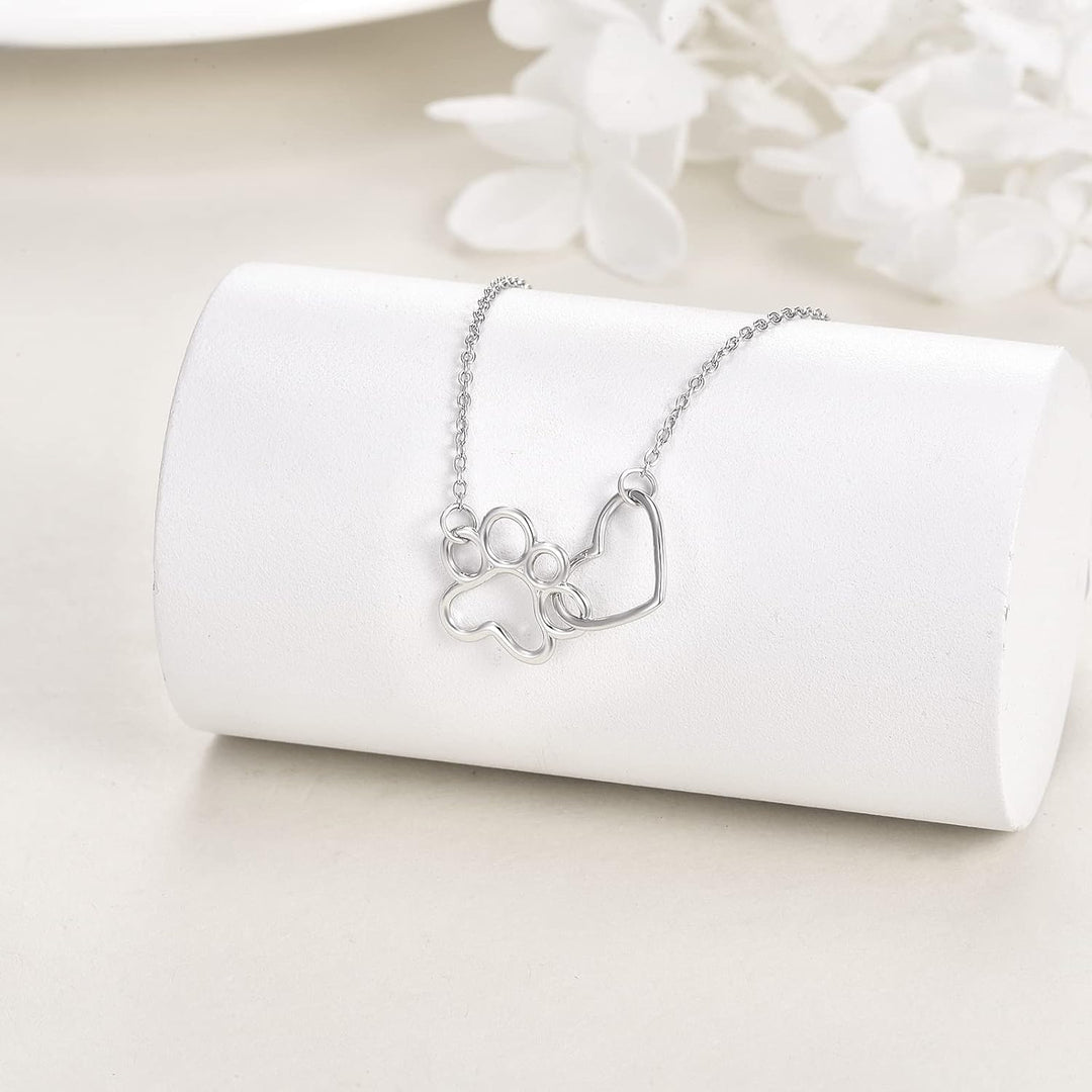 Paw Print Necklace – Heart Crystal Pendant