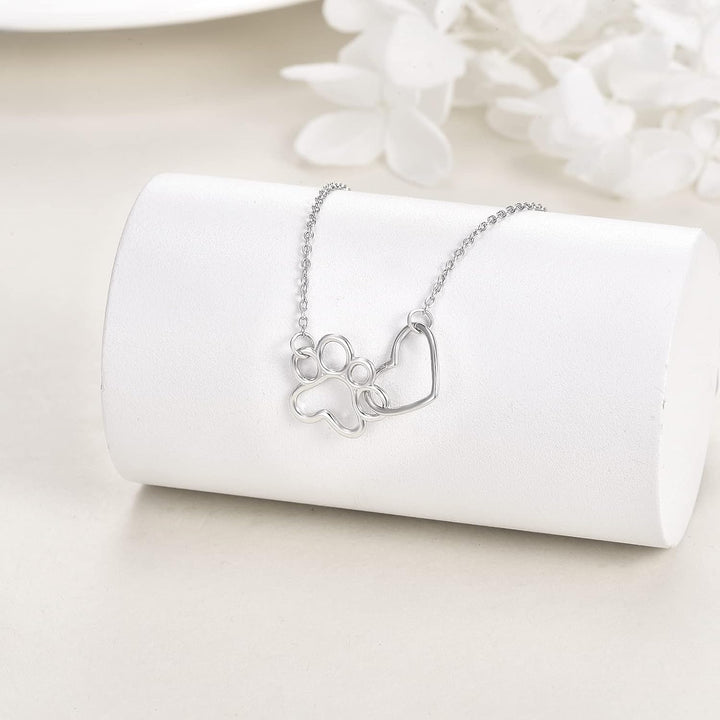 Paw Print Necklace – Heart Crystal Pendant