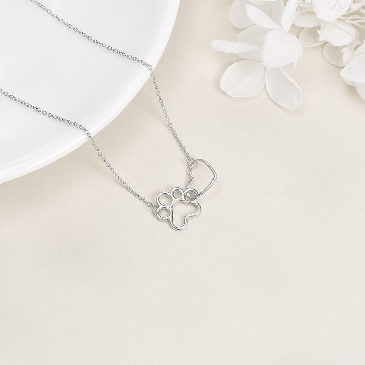 Paw Print Necklace – Heart Crystal Pendant