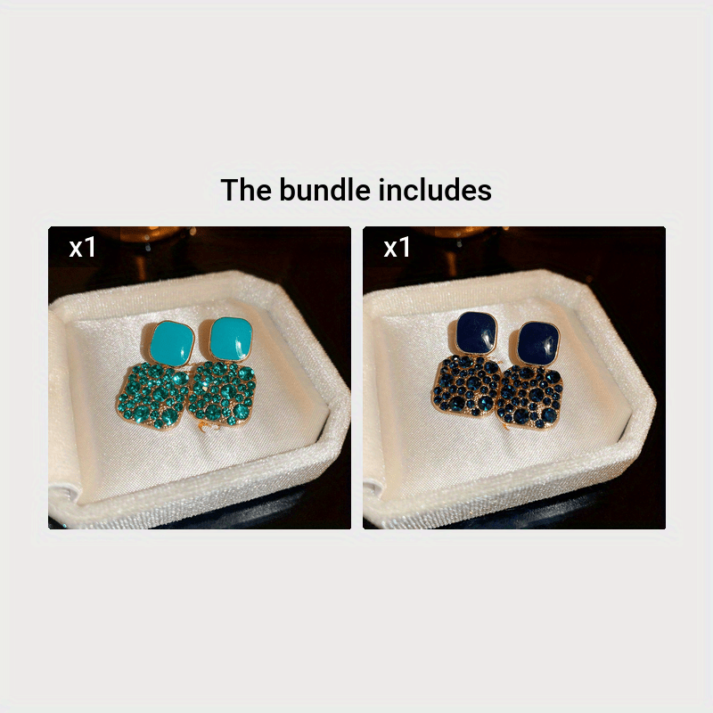 1 Pair Japanese Korean Style Blingbling Inlaid Artificial Glass Square Pendant Earrings