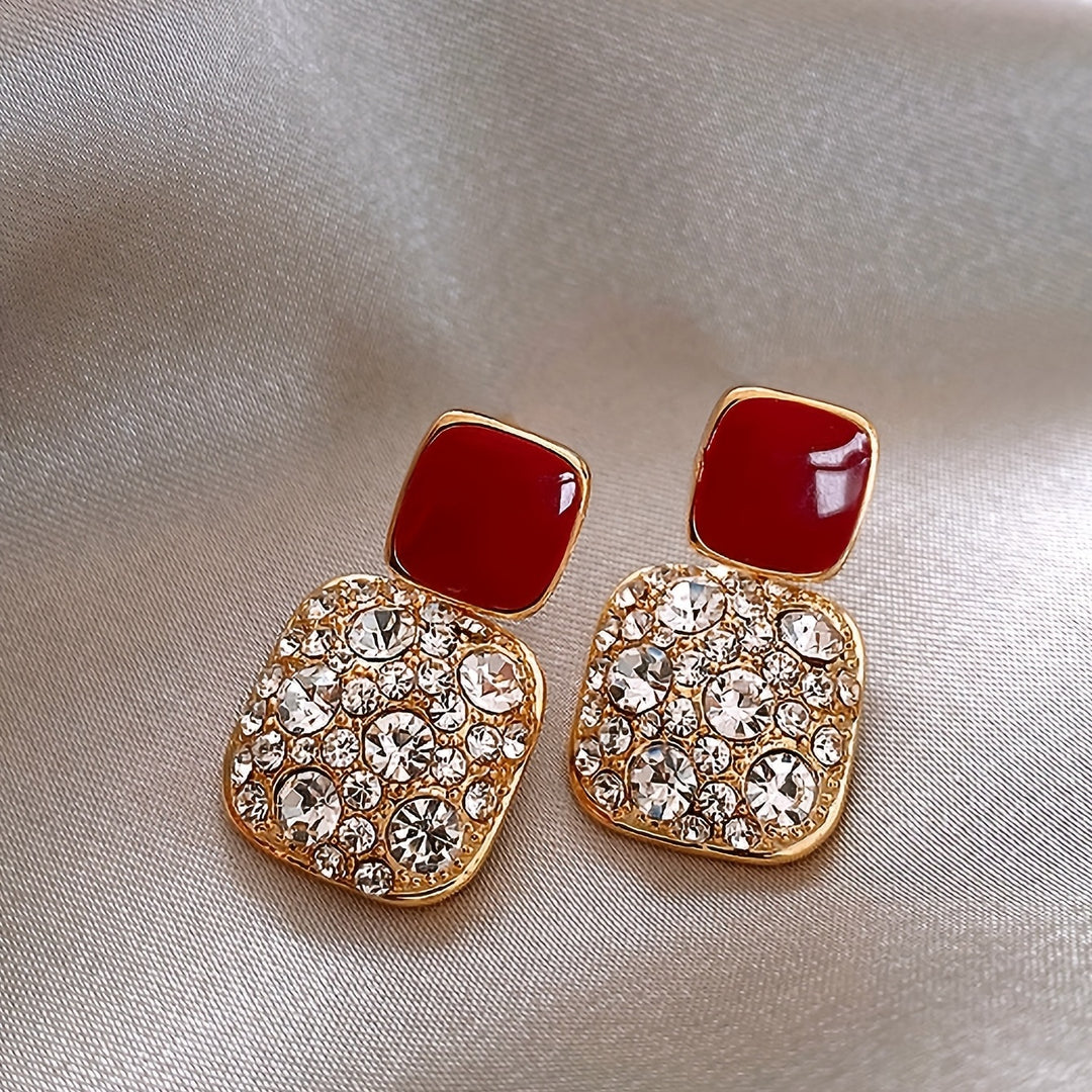 1 Pair Japanese Korean Style Blingbling Inlaid Artificial Glass Square Pendant Earrings