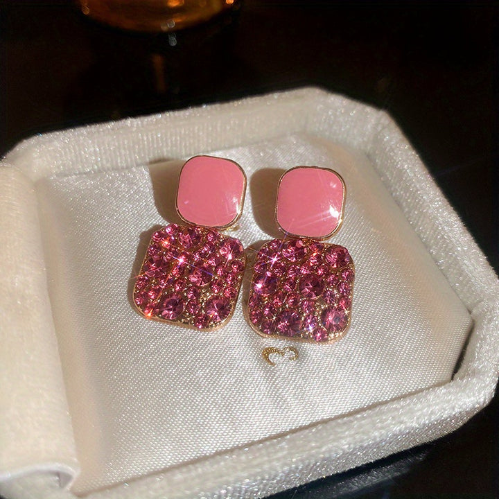 1 Pair Japanese Korean Style Blingbling Inlaid Artificial Glass Square Pendant Earrings