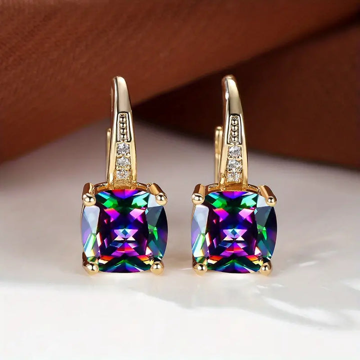 Hoop Earrings with Mystic Blue Stone