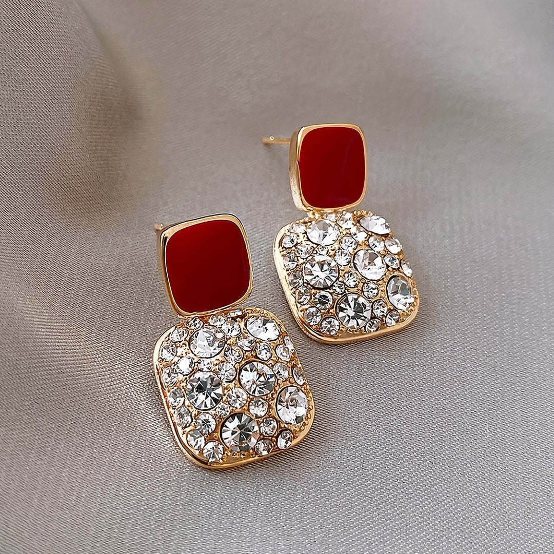 1 Pair Japanese Korean Style Blingbling Inlaid Artificial Glass Square Pendant Earrings