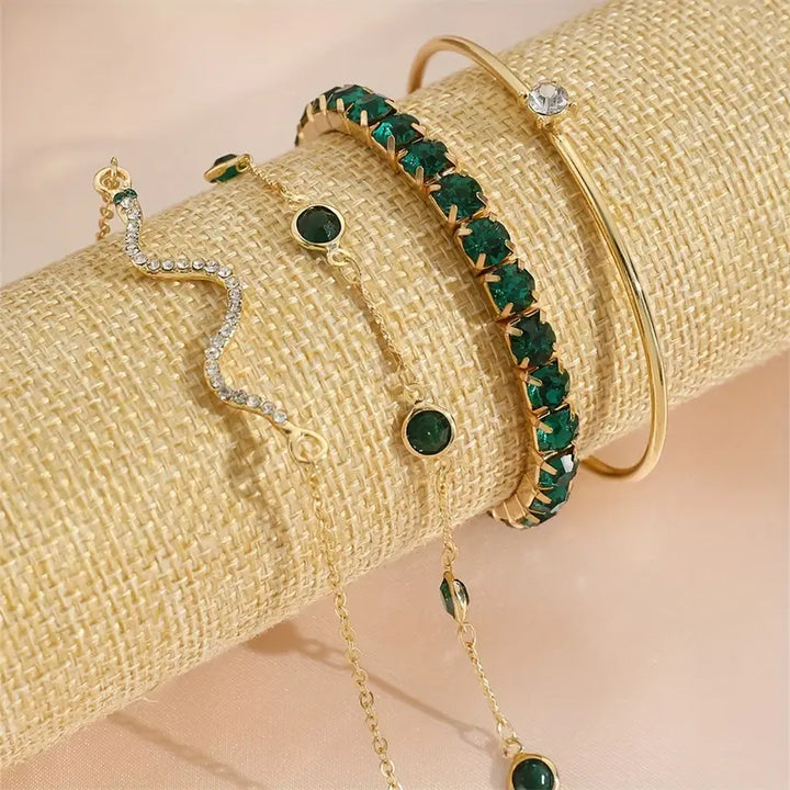 Pure Emerald Bracelet Set | Gold