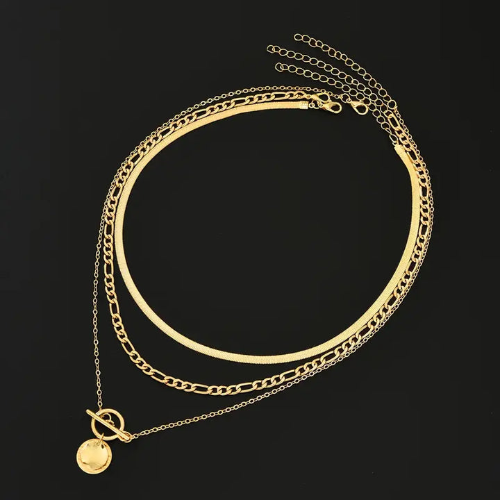 Savia Textured Coin Necklace | Gold