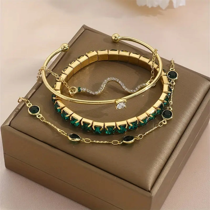Pure Emerald Bracelet Set | Gold