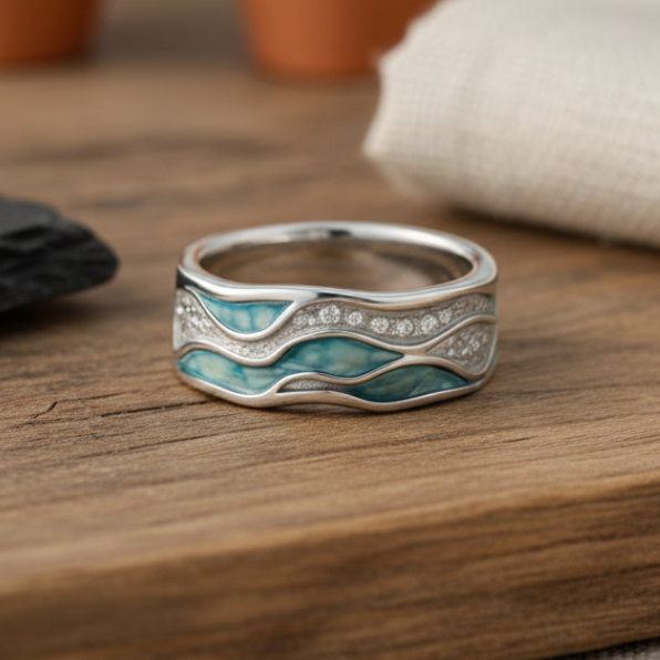 Ring with Turquoise Waves
