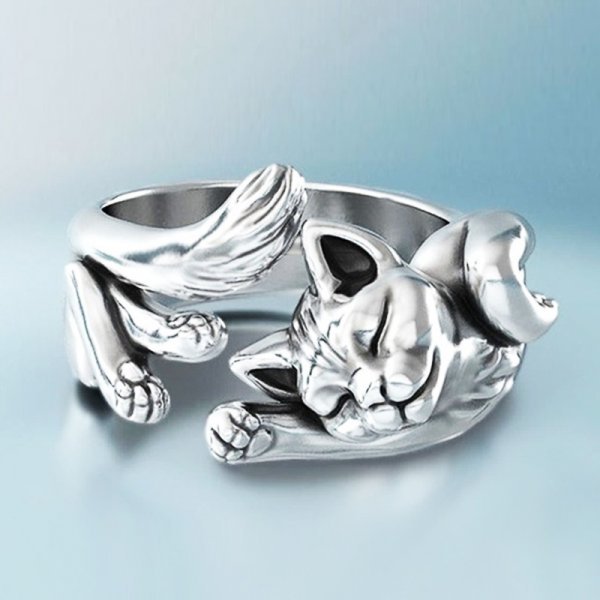 Vintage Silver Cat Ring (Adjustable)