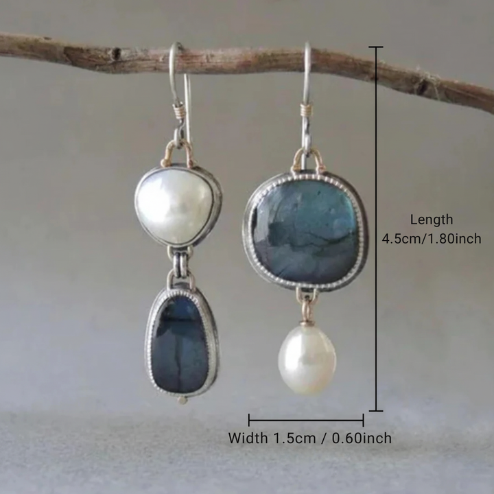 Vintage Earrings in Blue Stone and Pearl