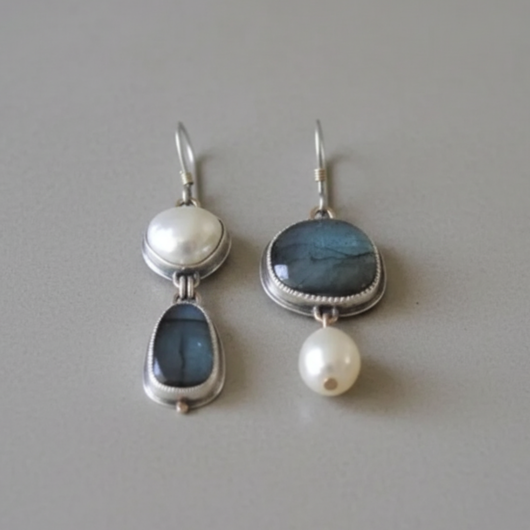 Vintage Earrings in Blue Stone and Pearl