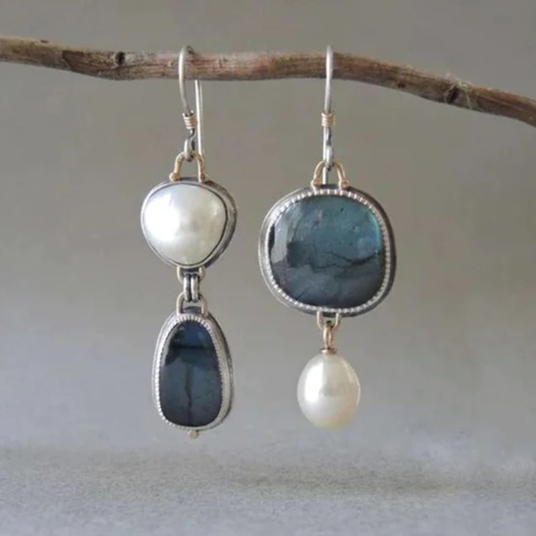 Vintage Earrings in Blue Stone and Pearl