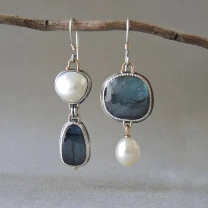 Vintage Earrings in Blue Stone and Pearl
