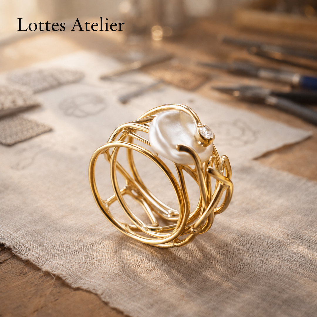 Dunne Gold-Coloured Ring with Pearl Accent