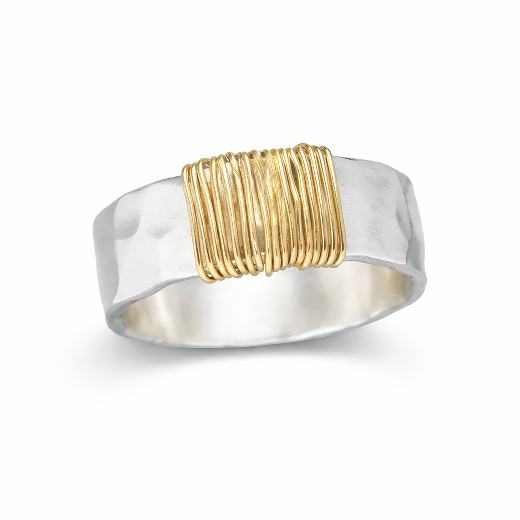 Vintage gold ring with silver threads