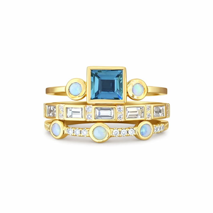 Ocean - Vintage Blue Crystal Ring Set