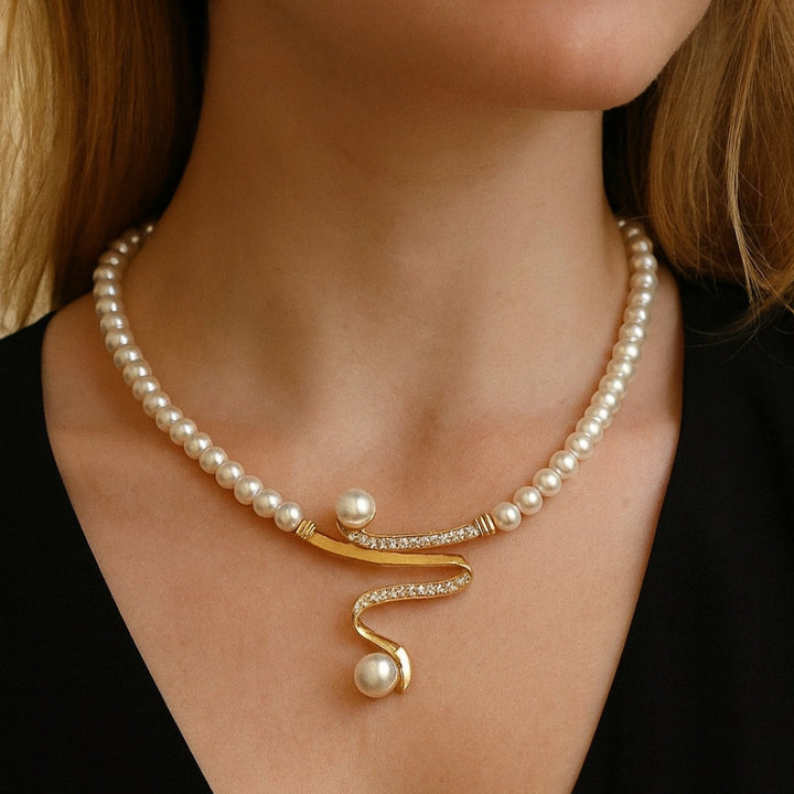 Elegant Pearl Necklace + Earrings Set