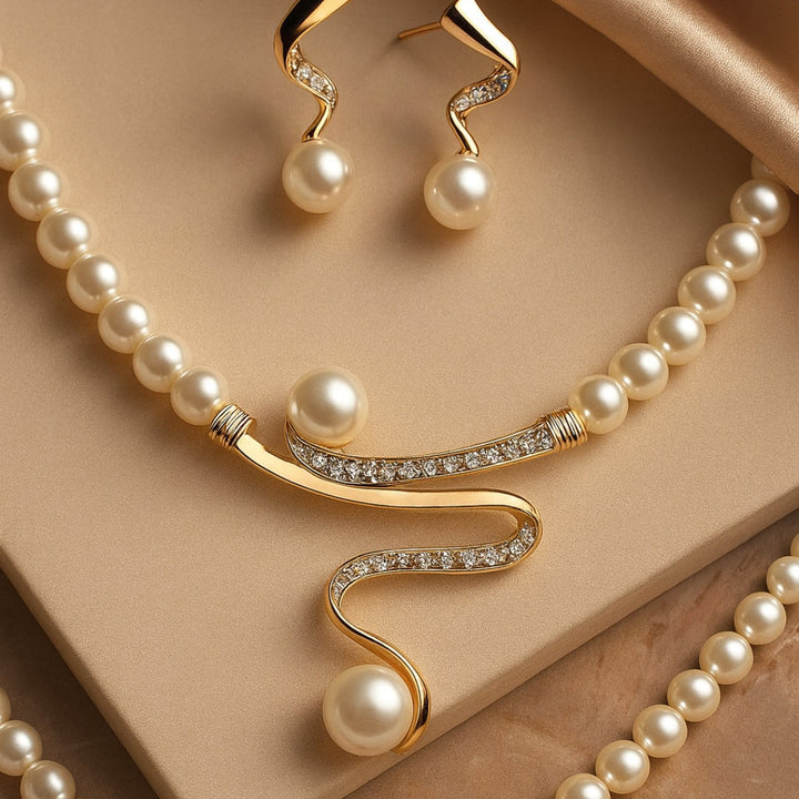 Elegant Pearl Necklace + Earrings Set