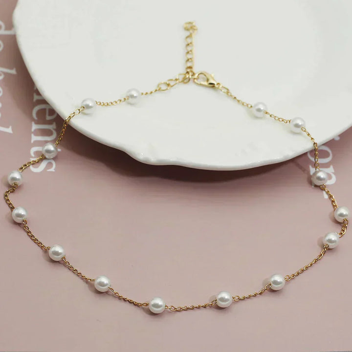 Minimalist Gold Necklace with Subtle Zirconia Stones