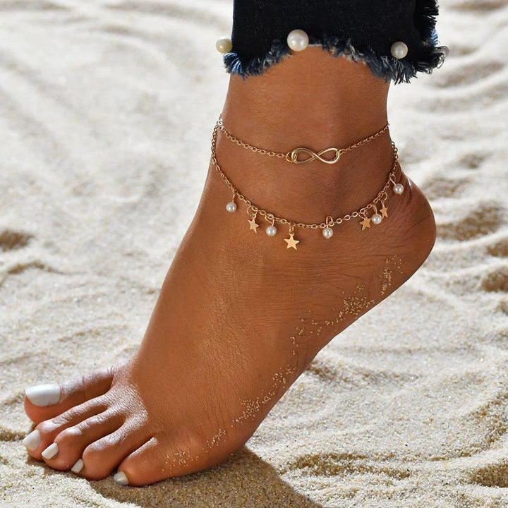 Infinity Charm Anklet with Beaded Star Detail