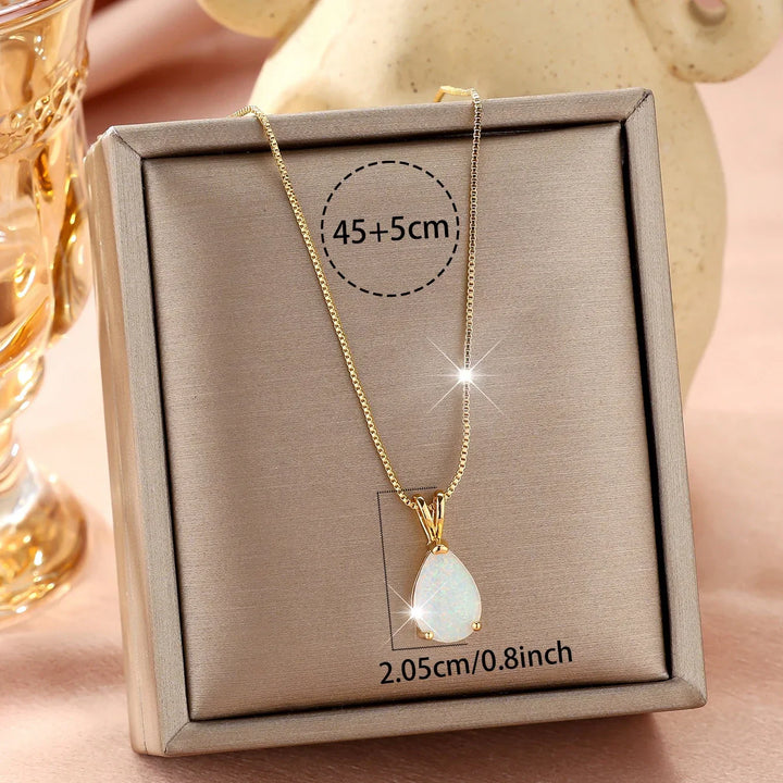 Opal Teardrop Gold Pendant Necklace