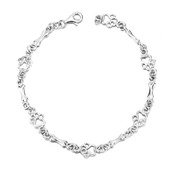 Silver Bracelet with Dog Paw and Bone Charm