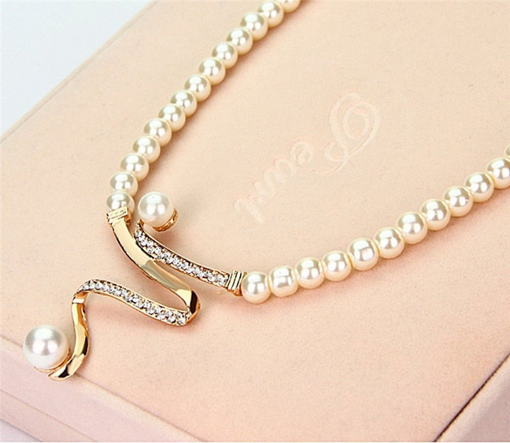 Elegant Pearl Necklace + Earrings Set